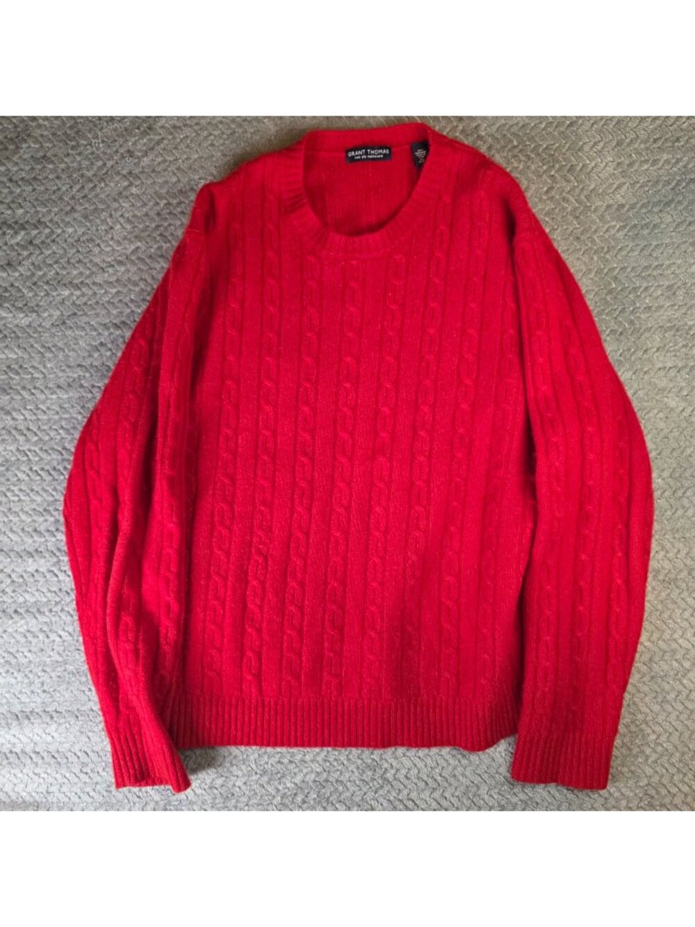 Grant Thomas Mens XL Red Cashmere Cable Knit Sweater Two-Ply Soft Classic Style - Picture 1 of 9